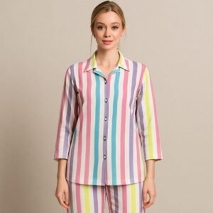 girls cotton printed nightwear coat set | lightweight sleepwear suit for kids & teens (2–15 years)